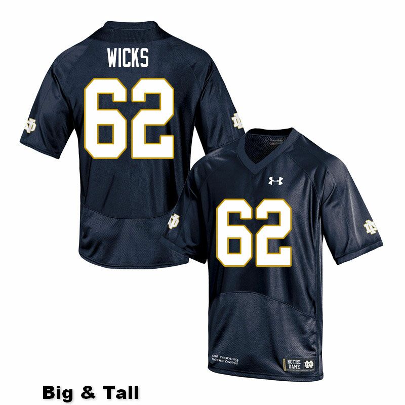 Men's NCAA Notre Dame Fighting Irish #62 Brennan Wicks Stitched College Under Armour Authentic Navy Big & Tall Football Jersey ZD10J52HE